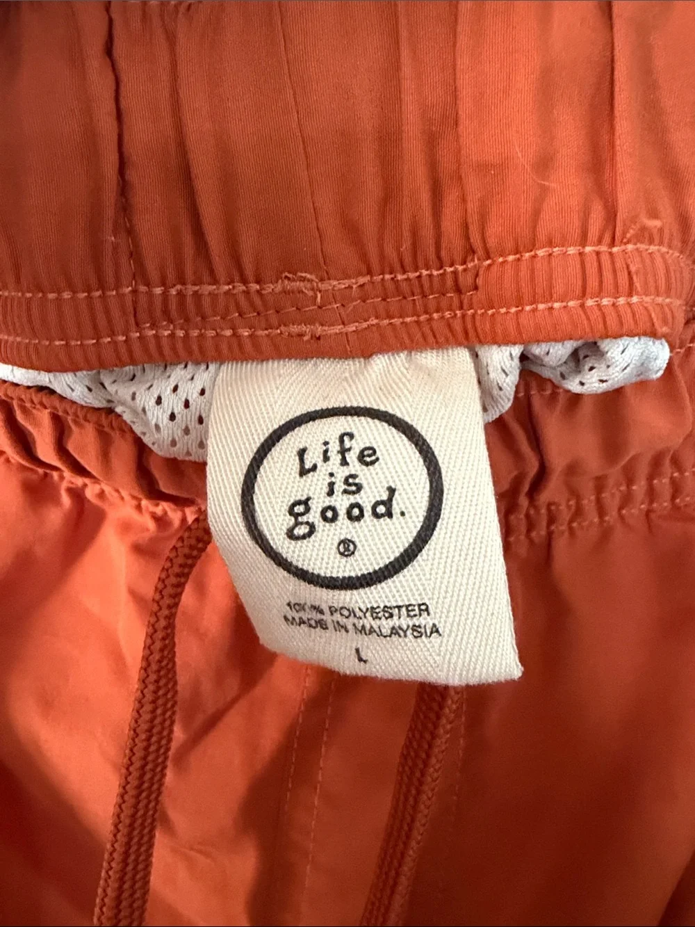 Life Is Good Men’s Bright Orange Cargo Swimsuit Bathing Suit Size Large